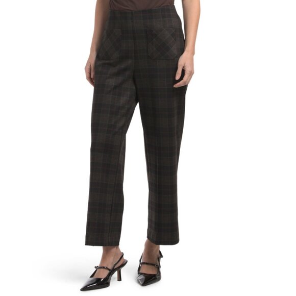 HAVER + BLAIR Tartan Plaid Printed Ponte Pull On Wide Leg Crop Pants - Picture 1 of 2